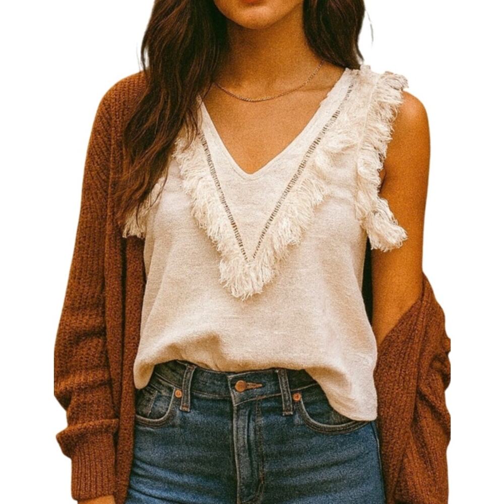 Suboo Coastal Cowgirl Fringe Sleeveless Tank Top Size 0 White Western Boho Indie